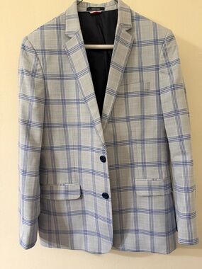 Tommy Hilfiger Light Gray Blazer with Blue Windowpane